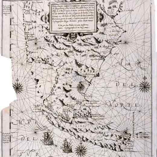 Mapa de la obra de Garcia de Nodal y su Relación del reconocimiento del estrecho de Magallanes y el descubrimiento del estrecho de San Vicente. Fue impresa en 1621. Biblioteca nacional de España. En el aparece el estrecho de Magallanes.